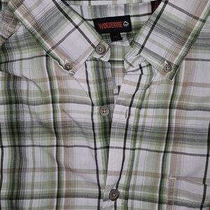 Wolverine Men's Green and Brown Plaid Dress Shirt